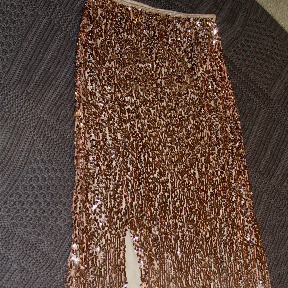 Rose gold Maxi skirt.